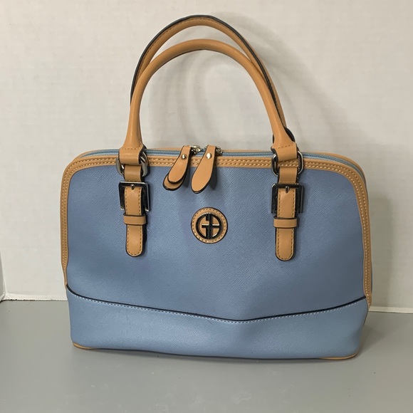 Giani Bernini Handbags - Giani Bernini Saffiano Dome Blue and Tan Satchel